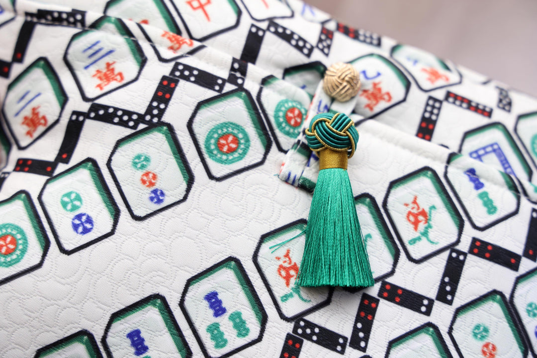 Marsha Mahjong Print Clutch (Beige/ Green)