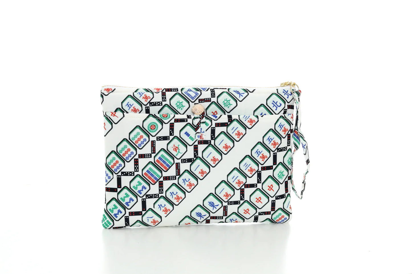 Marsha Mahjong Print Clutch (Beige/ Green)