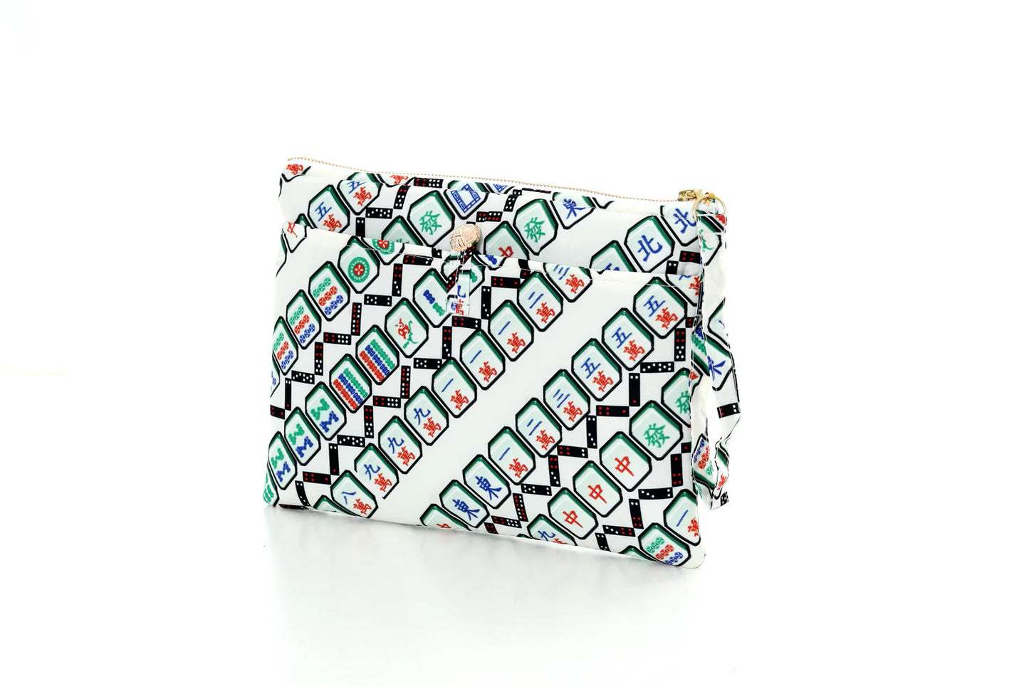 Marsha Mahjong Print Clutch (Beige/ Green)