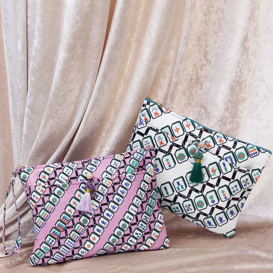 Marsha Mahjong Print Clutch (Purple/ Green)