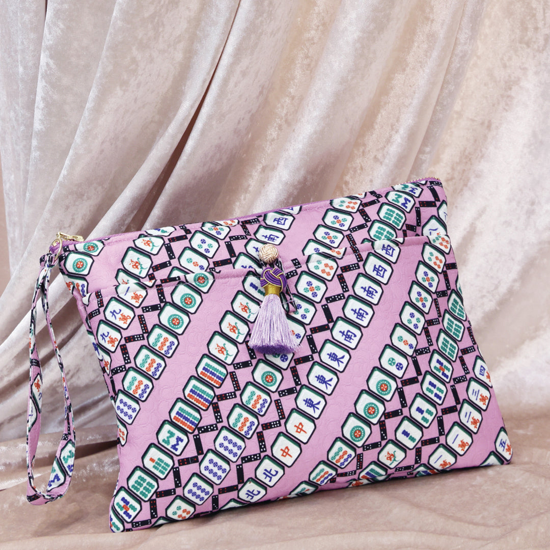 Marsha Mahjong Print Clutch (Purple/ Green)
