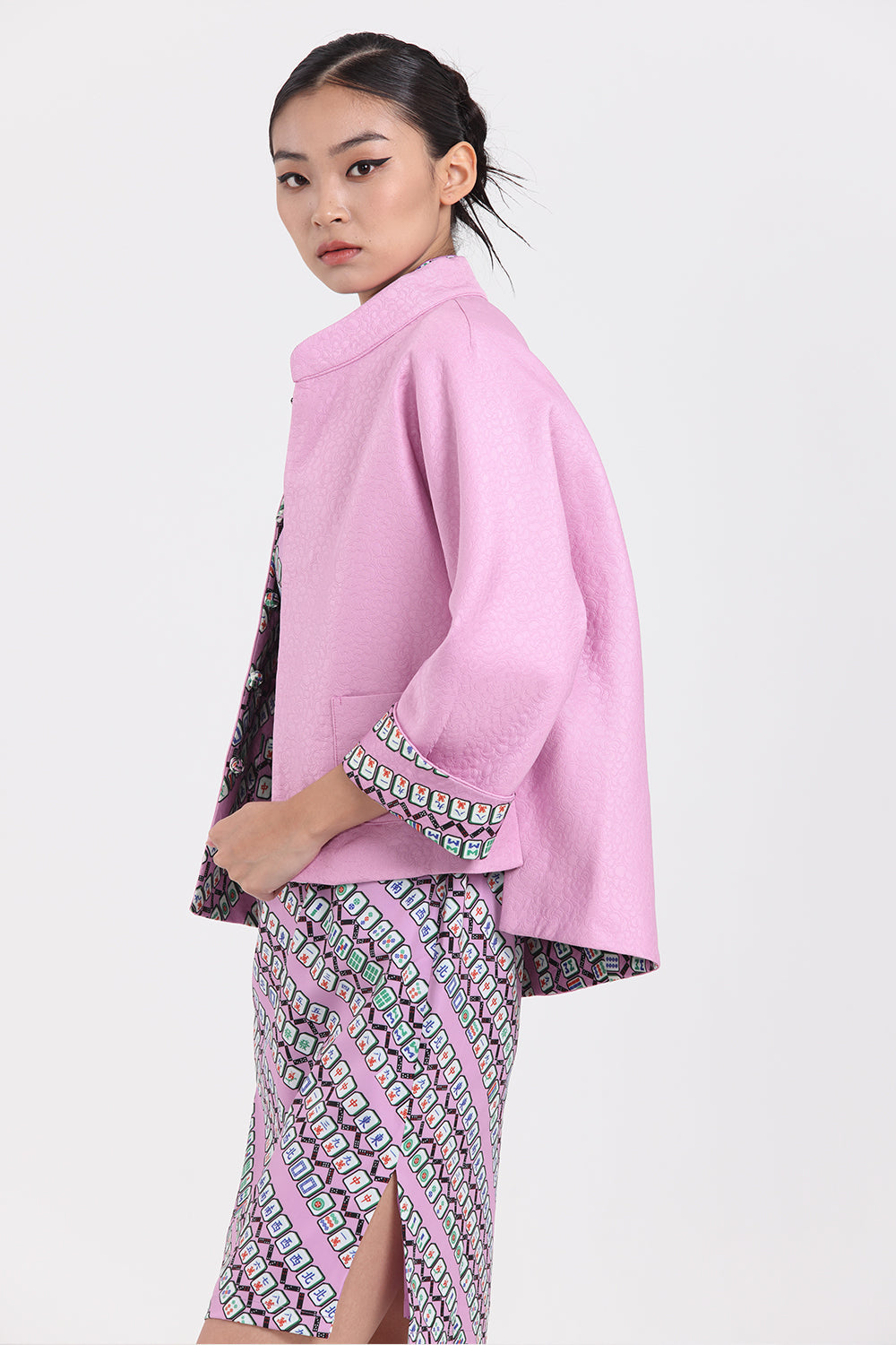 Marjorie Mahjong Print Cheongsam (Purple/ Green)