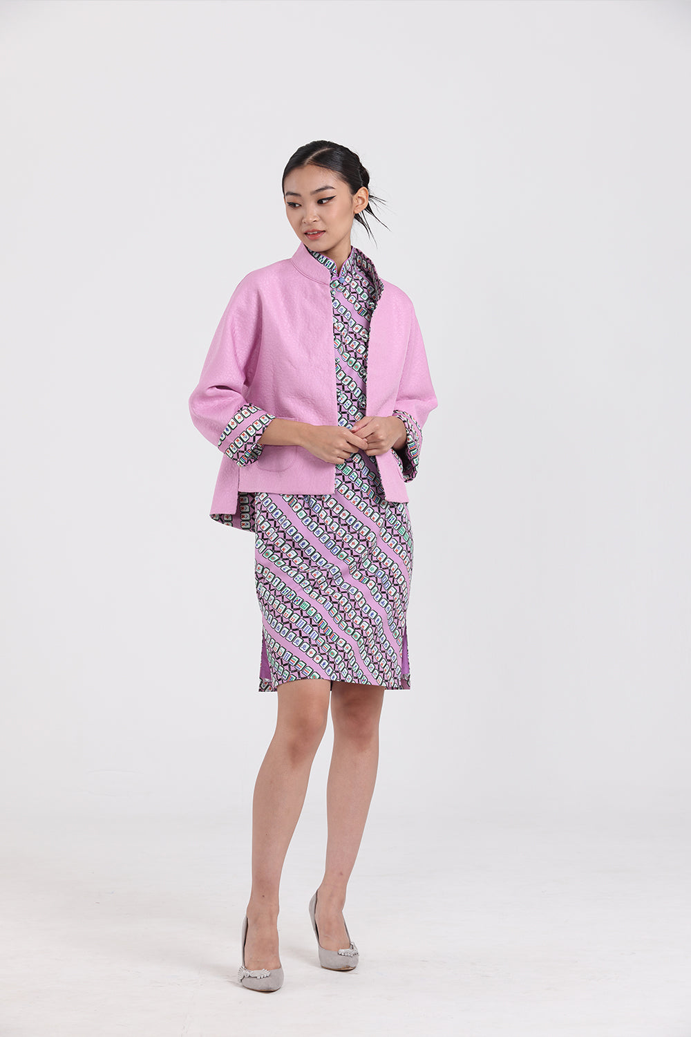 Marjorie Mahjong Print Cheongsam (Purple/ Green)