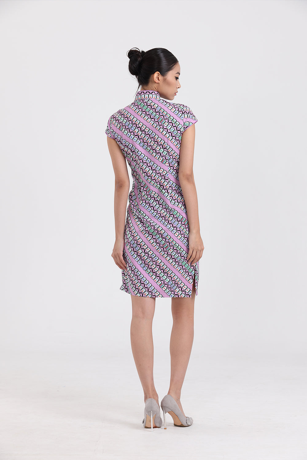 Marjorie Mahjong Print Cheongsam (Purple/ Green)