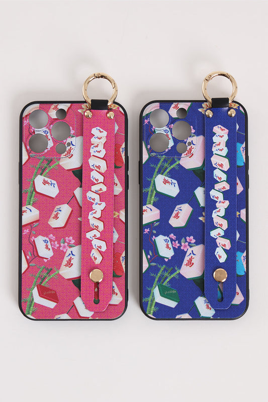 Mahjong Print Iphone Case with Handle (Blue)