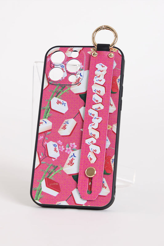 Mahjong Print Iphone Case with Handle (Blush)