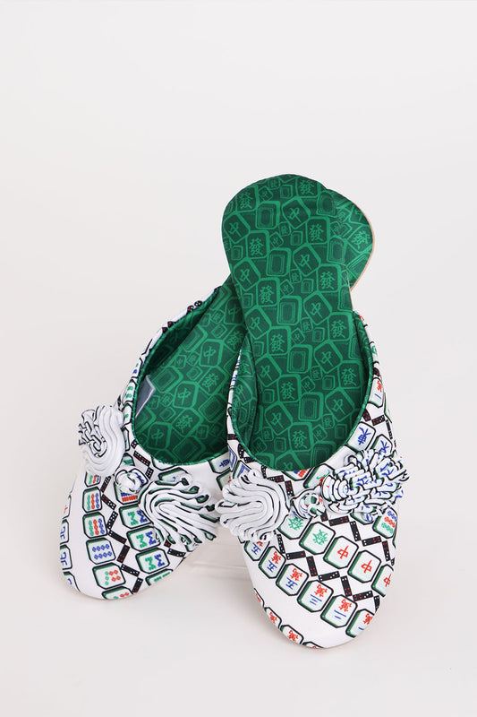 Mahjong Print House Slippers (Green)