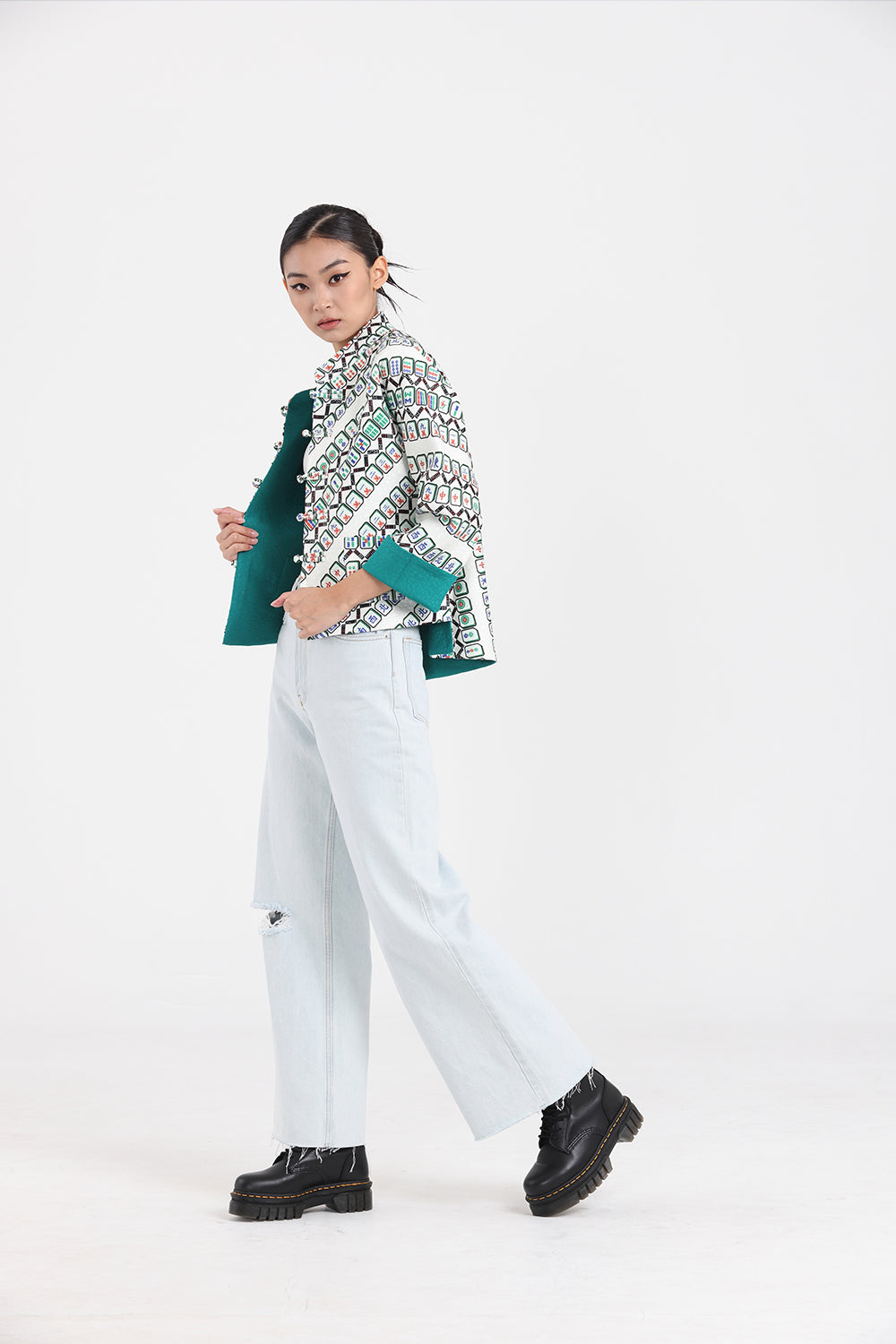Mahjong Reversible Oriental Jacket (Beige/ Green)