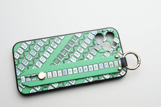 Mahjong Print Iphone Case with Handle (Green)