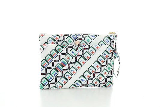 Marsha Mahjong Print Clutch (Beige/ Green)