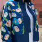 Kylin Mahjong Print Denim Jacket (Blue)