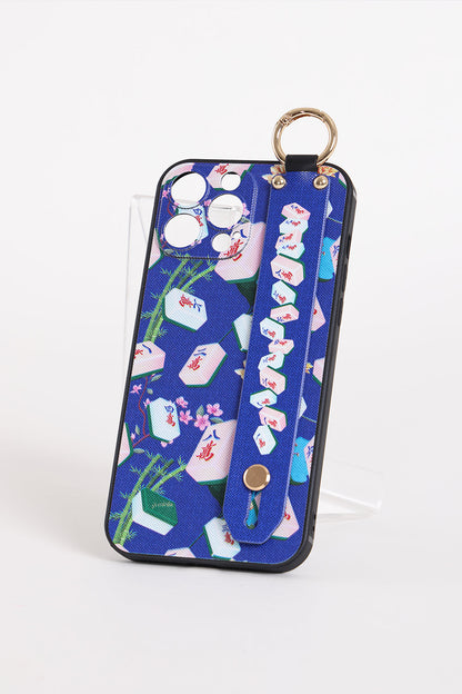Mahjong Print Iphone Case with Handle (Blue)